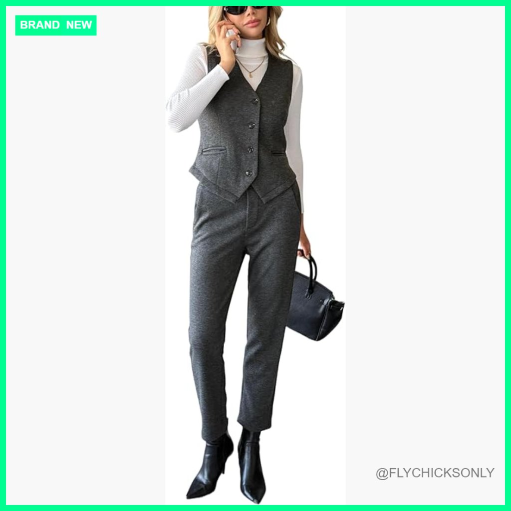 Wool Blend Vest And Pants Suit Set, Fleece Lined Thermal Warm